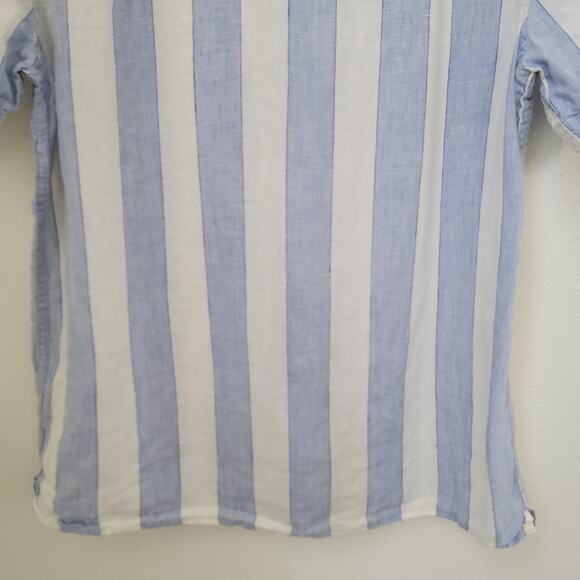 Baird McNutt Murano Slim Fit Nautical Stripe Blue Sz Large 100% Linen Button Up - Picture 8 of 10